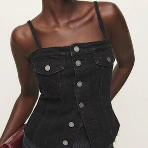 Reformation Black Coco Denim Bustier Top Size 14